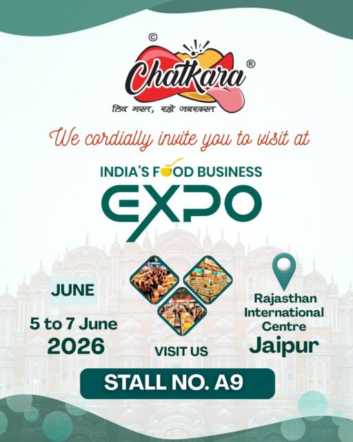 🌟 You're Invited! 🌟

We are pleased to invite you to visit the Chatkara stall at India's Food Business Expo on 5 - 7 June 2026 at Rajasthan International Centre, Jaipur, Rajasthan

📍 Stall No.: A-9

#chatkara #chatkarasnacks #exhibitions #foodexpo #Snacks #potatochips #fryums #namkeen #extrudedsnacks #businessopportunity #fmcg #foodindustry #meetusthere #jaipurblogger #foodlovers❤️
